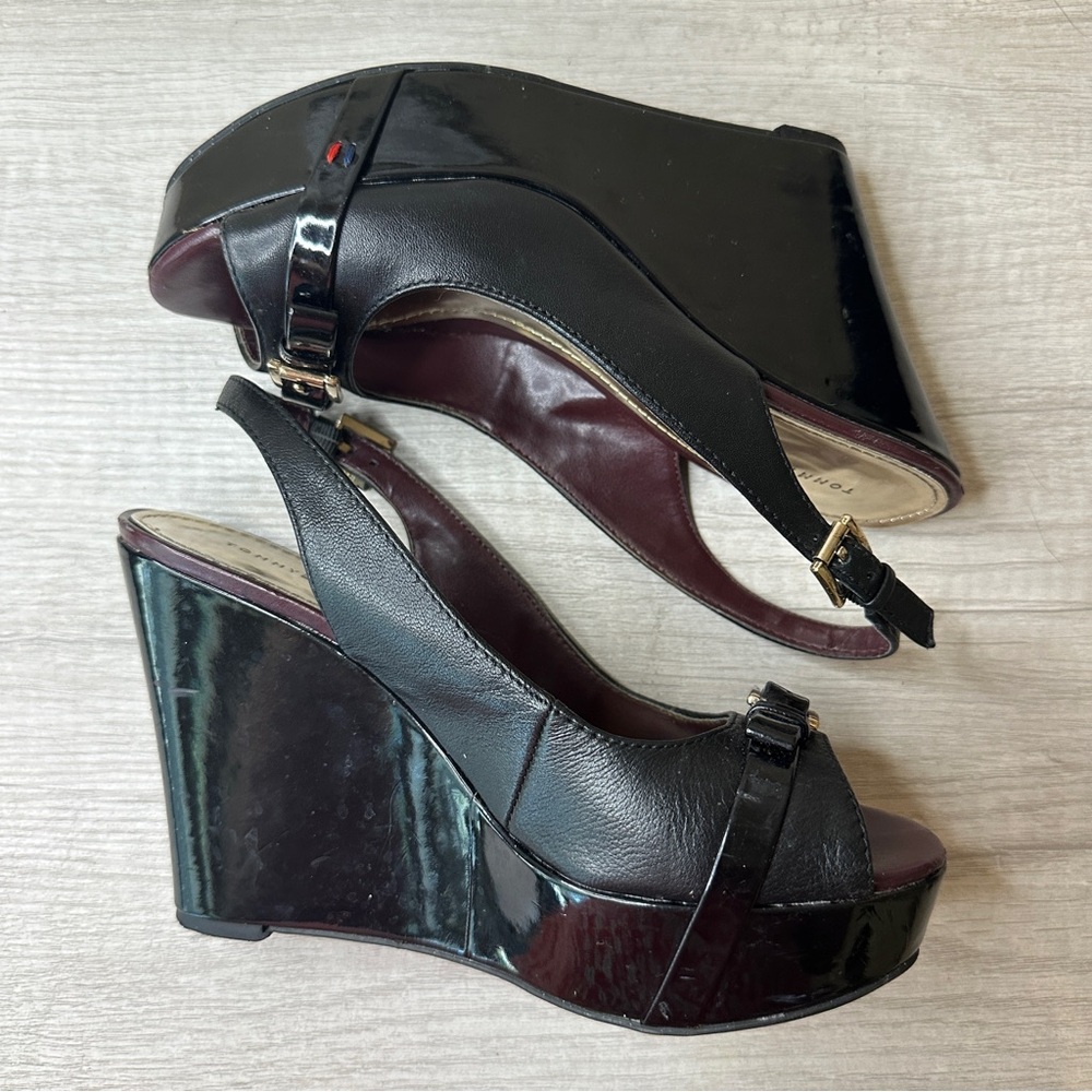 Tommy Hilfiger Black Platform Wedges in Size 6 EUC - Picture 9 of 10